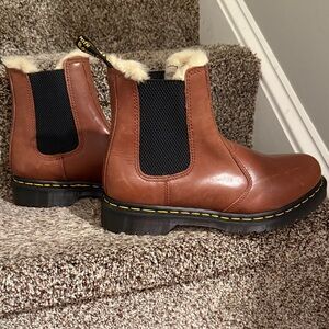 Dr. Martens Tan Leather Boots with Fur Trim